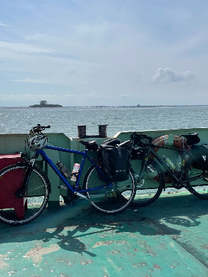 Marita's loyal steed crossing the Venetian Lagoon!